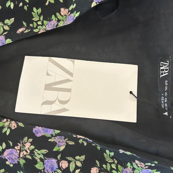 Zara Dress Womens Black Purple Floral Mini Long Sleeve Deep V Cotton Cottage XXL - Picture 8 of 8